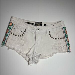 Parisian Works White Denim Shorts with Colorful Embroidery